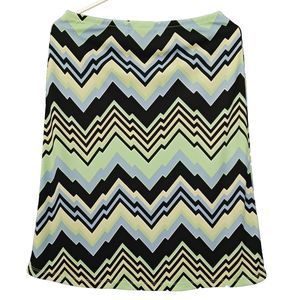 New York Company Skirt Womens Small Green Black Geo Chevron Pull On Knee Length